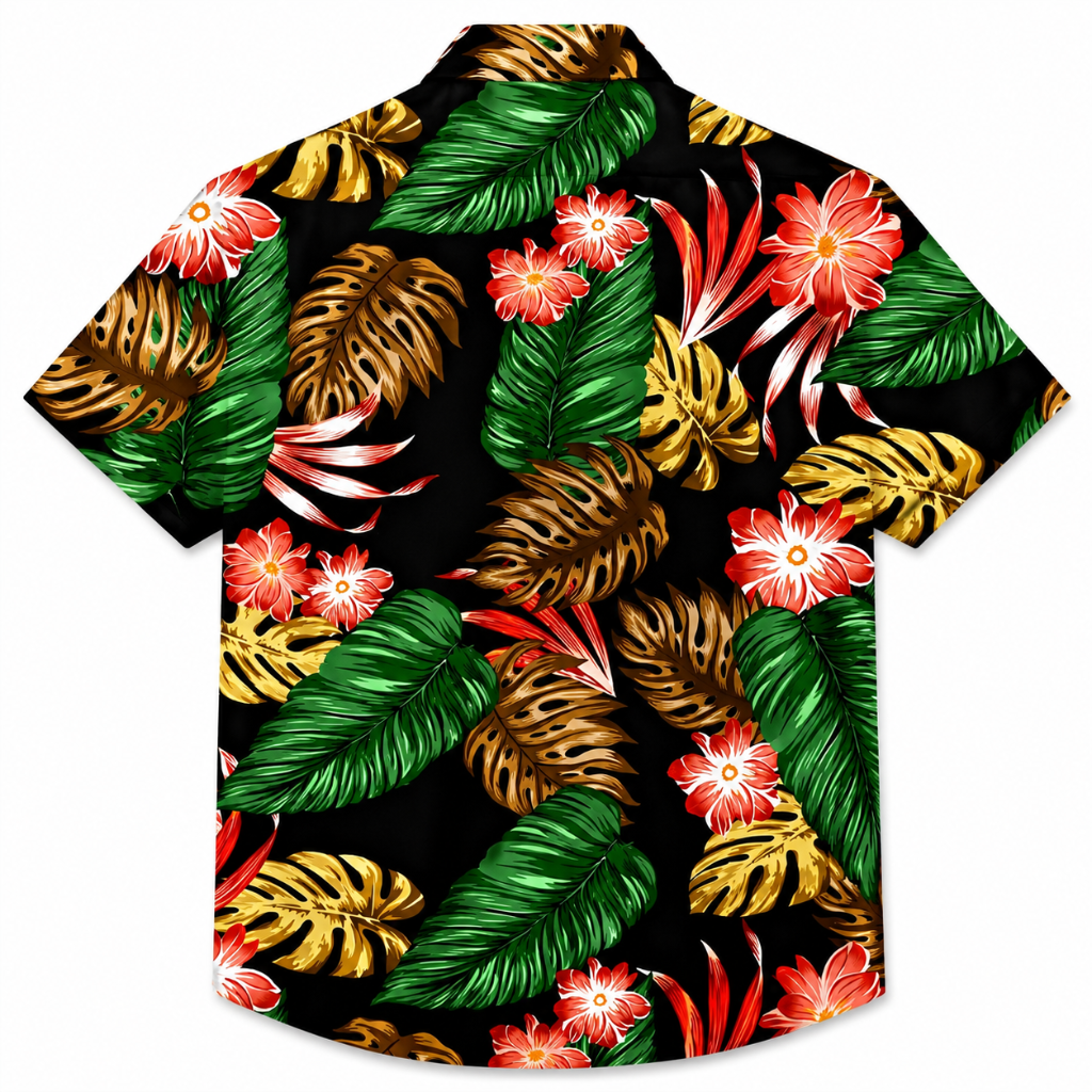 Tropical Leaf Short Sleeve Button-Up Hawaiian Shirt