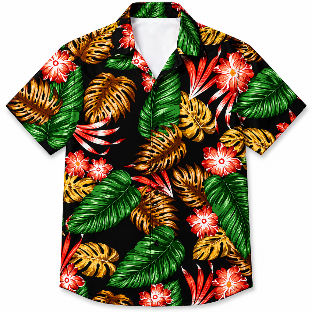 Tropical Leaf Short Sleeve Button-Up Hawaiian Shirt