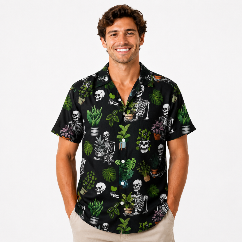 3D Skull & Plant Graphic Hawaiian Shirt