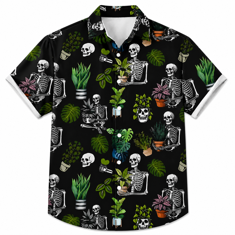 3D Skull & Plant Graphic Hawaiian Shirt