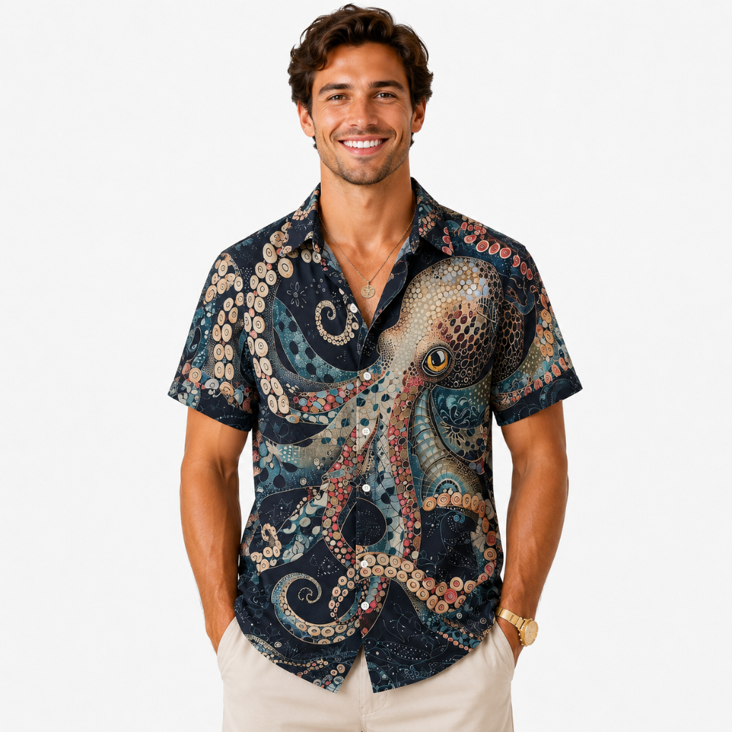 Vintage Octopus Print Plus Size Hawaiian Shirt