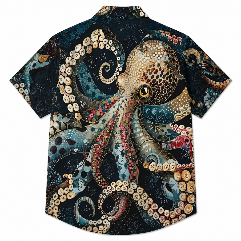 Vintage Octopus Print Plus Size Hawaiian Shirt