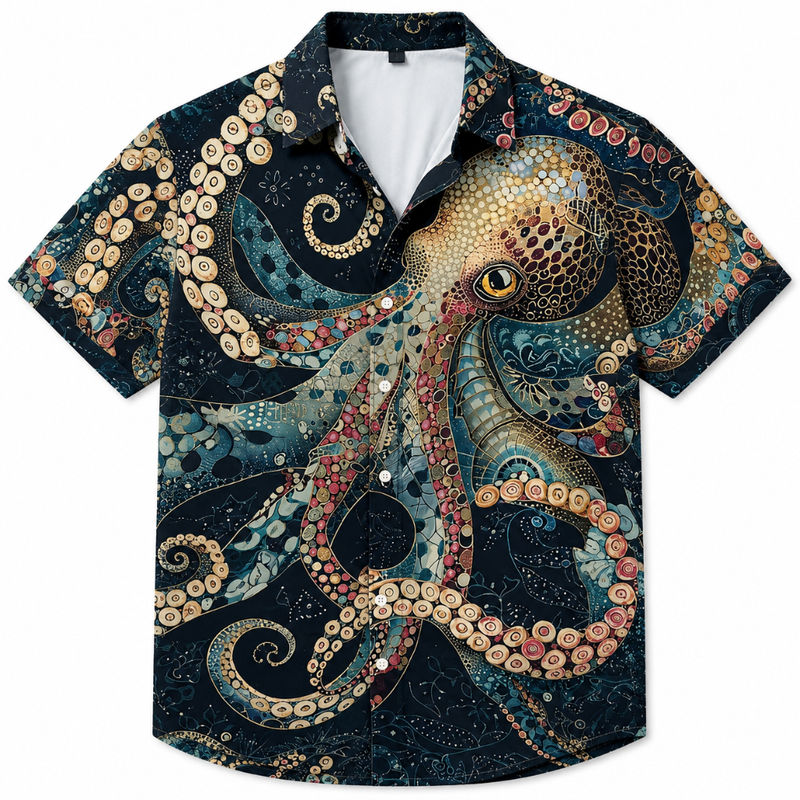 Vintage Octopus Print Plus Size Hawaiian Shirt