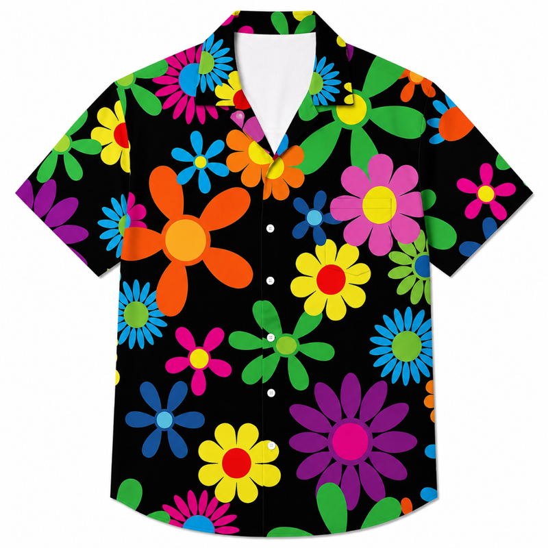 Fashion Print Loose Fit Short Sleeve Button-Up Shirt