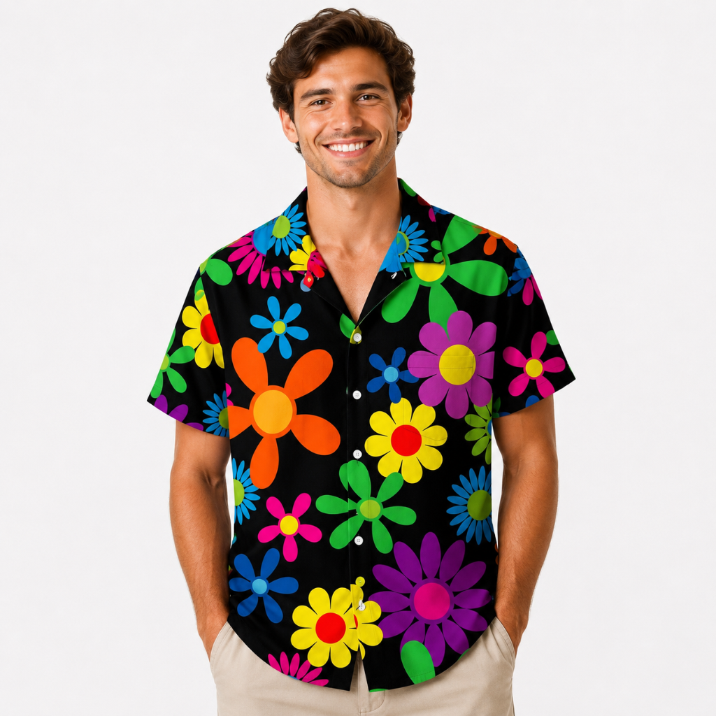 Fashion Print Loose Fit Short Sleeve Button-Up Shirt
