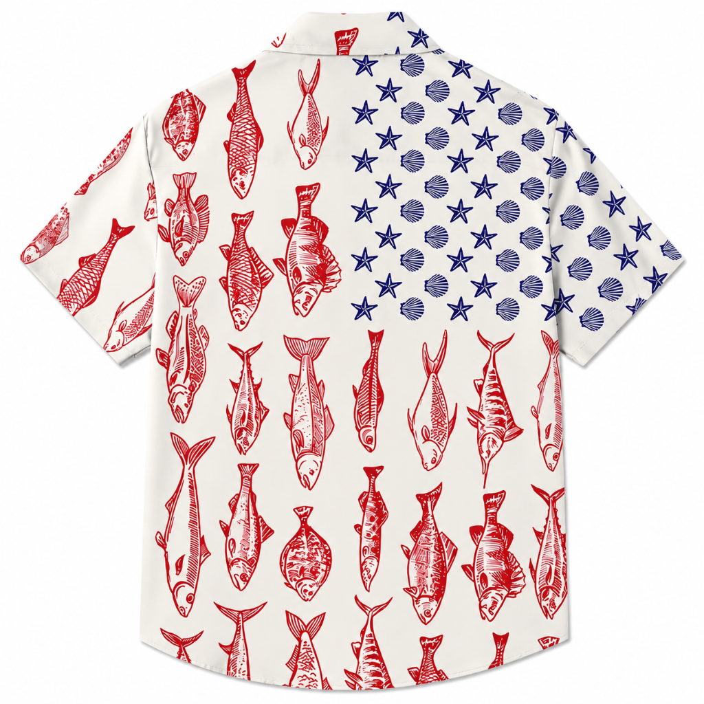 Patriotic Fish Print Plus Size Beach Shirt