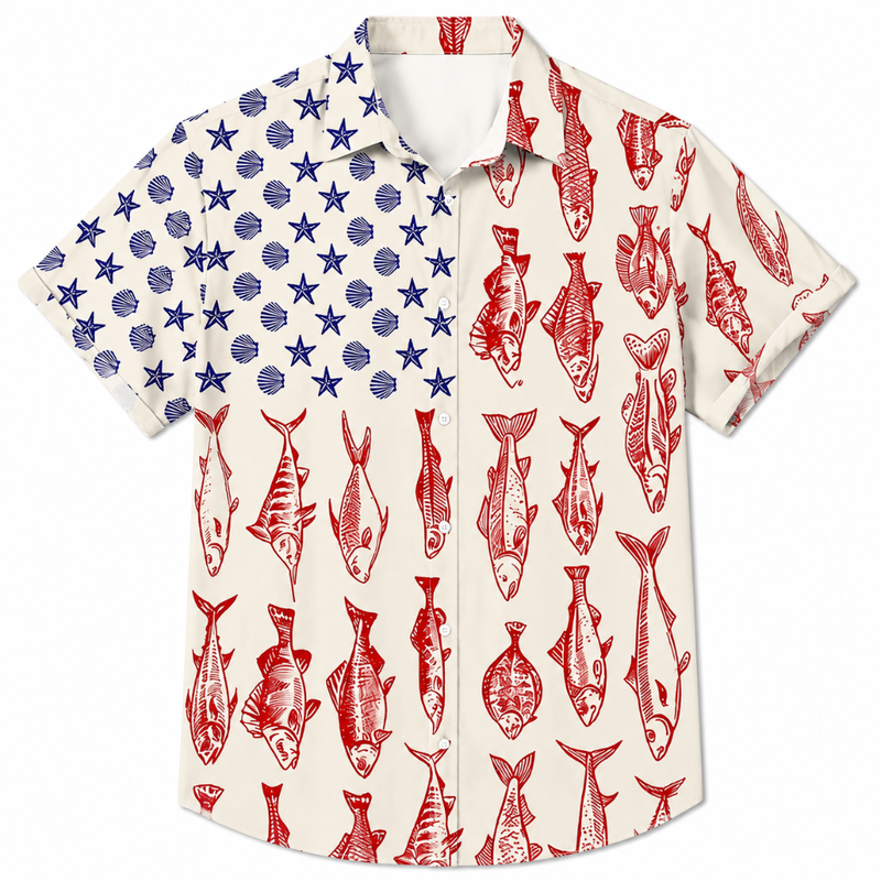 Patriotic Fish Print Plus Size Beach Shirt