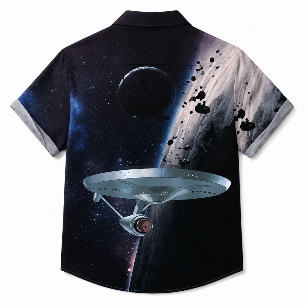 Anime Space Robot Print Plus Size Short Sleeve Button-Up Shirt