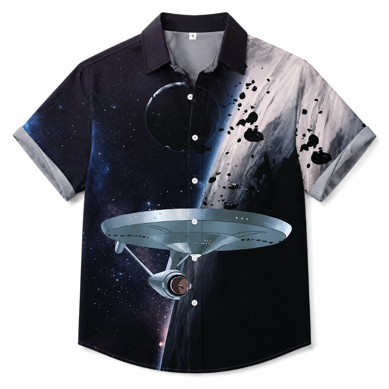 Anime Space Robot Print Plus Size Short Sleeve Button-Up Shirt