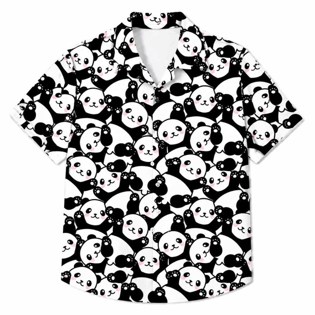 Playful Panda Print Casual Short Sleeve Shirt