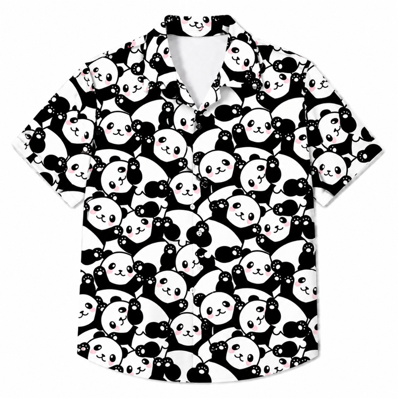 Playful Panda Print Casual Short Sleeve Shirt