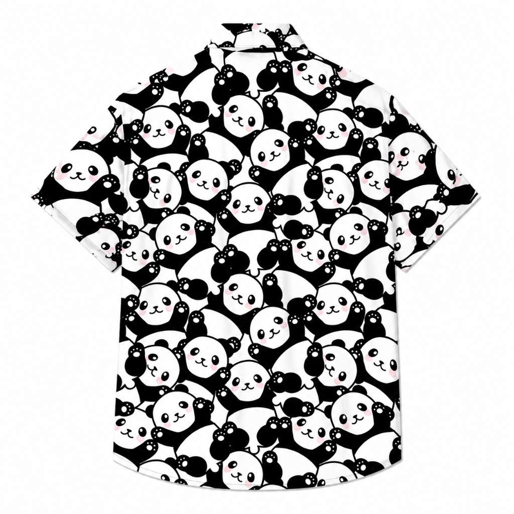 Playful Panda Print Casual Short Sleeve Shirt