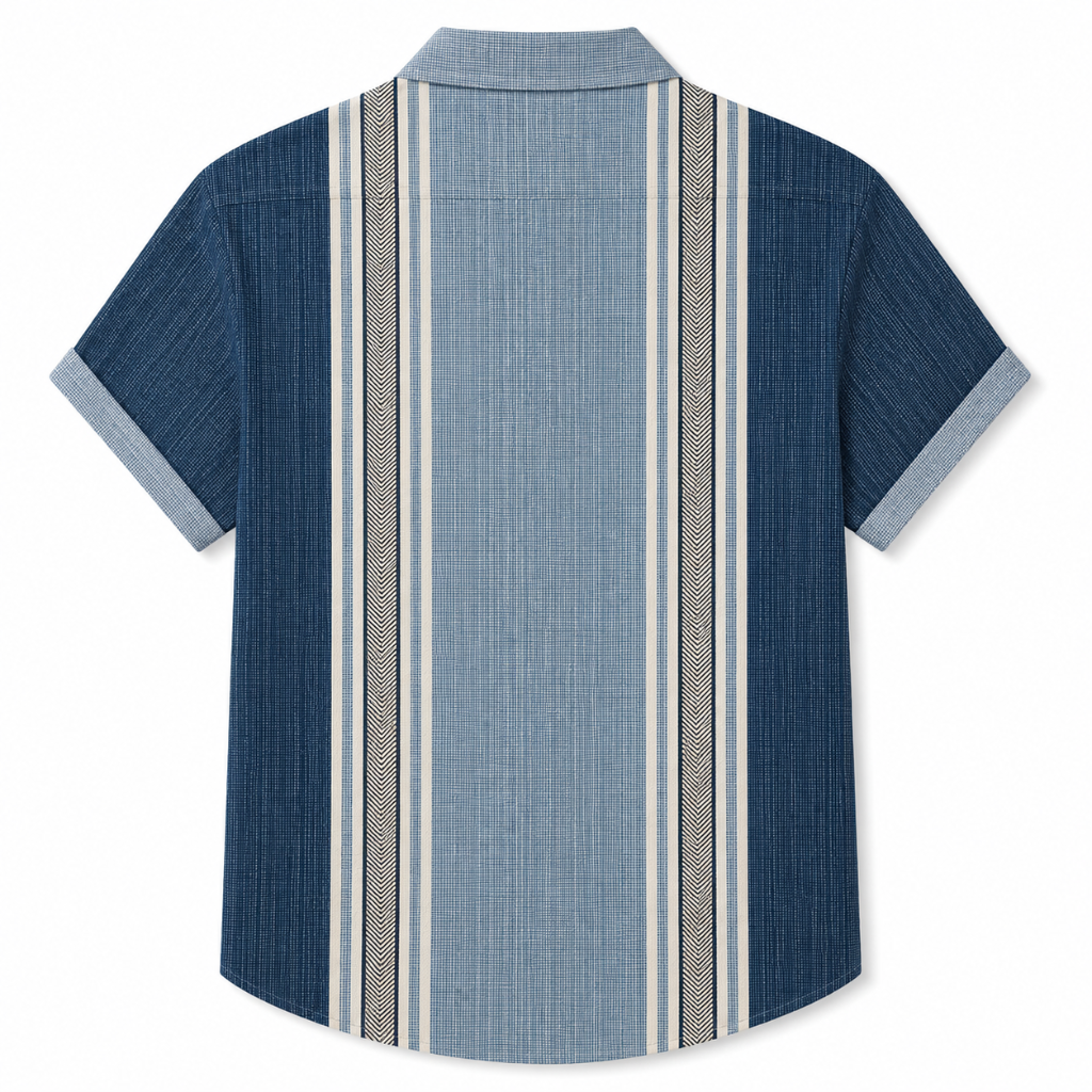 Striped Short Sleeve Lapel Button-Up Summer Shirt