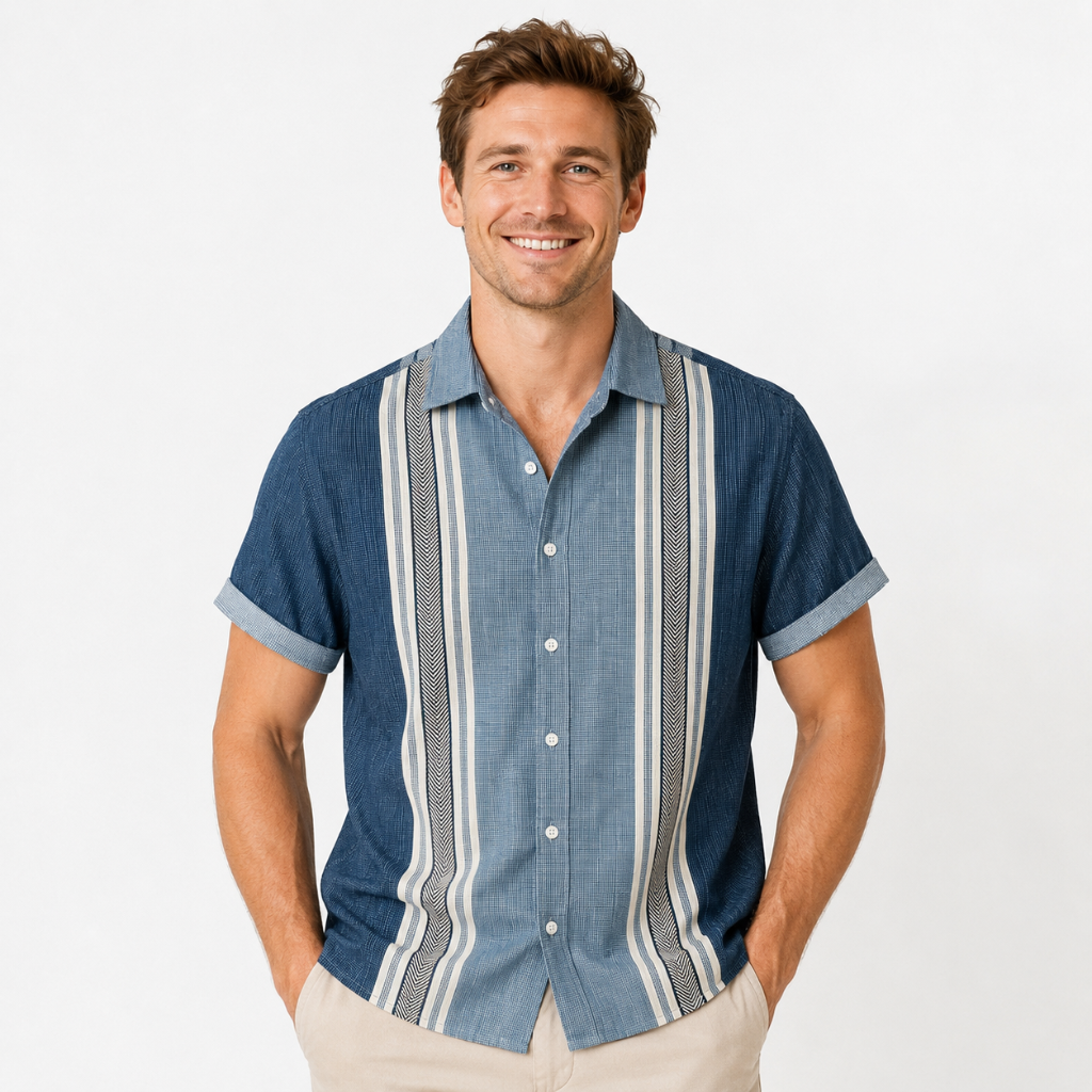Striped Short Sleeve Lapel Button-Up Summer Shirt