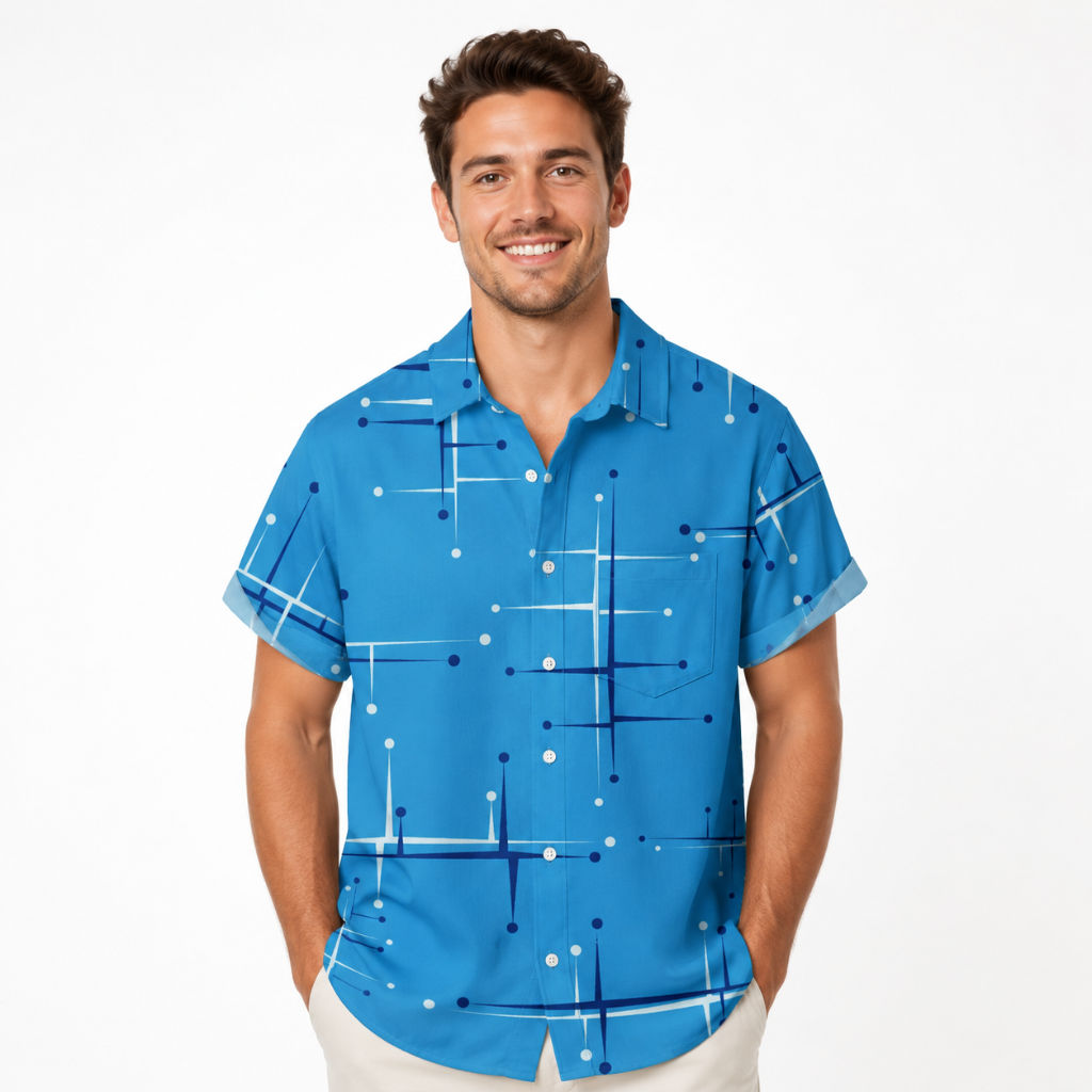 Retro Geometric Line Button-Up Pocket Shirt