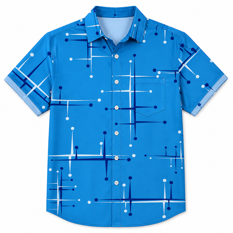 Retro Geometric Line Button-Up Pocket Shirt