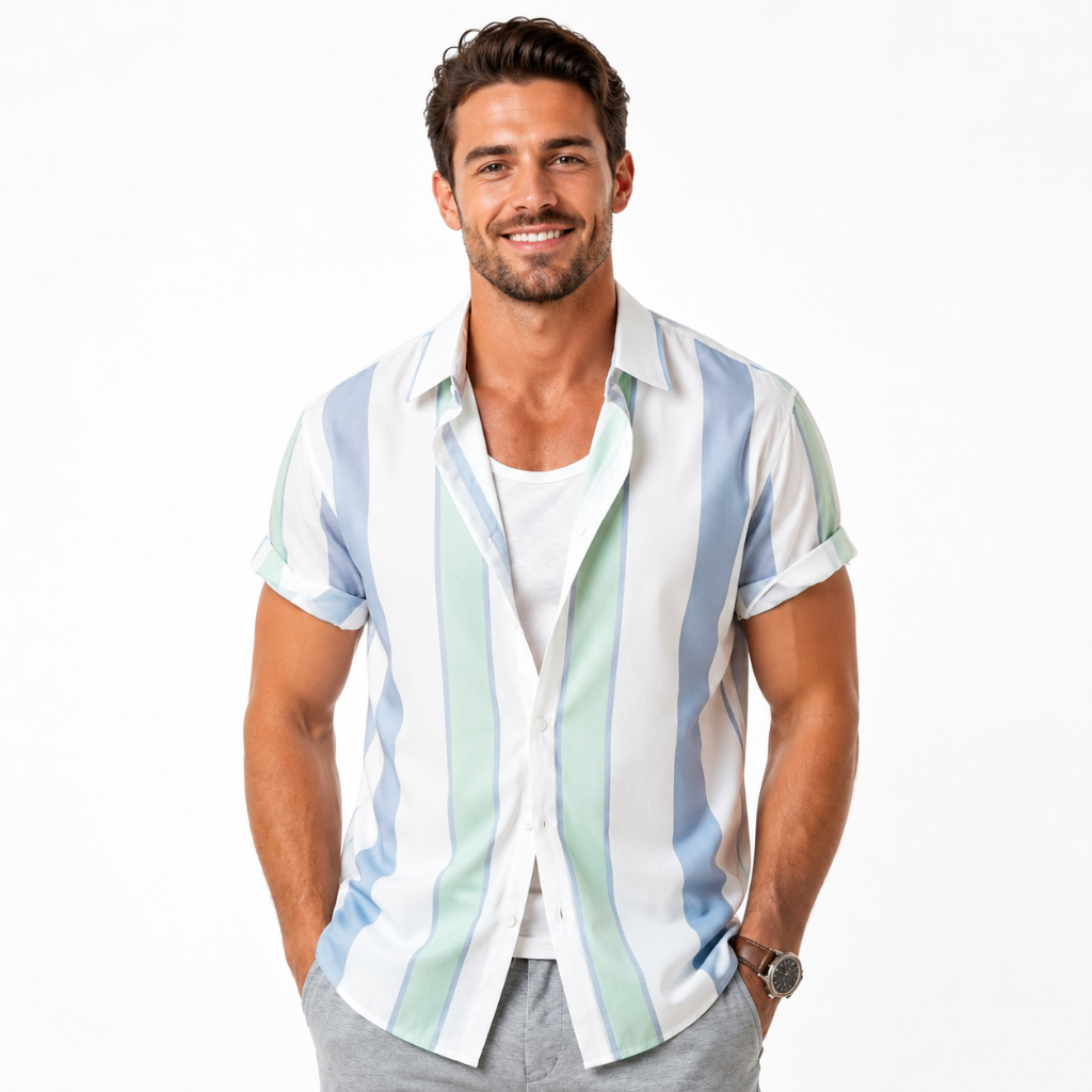 Men's Striped Resort Button-Up Shirt