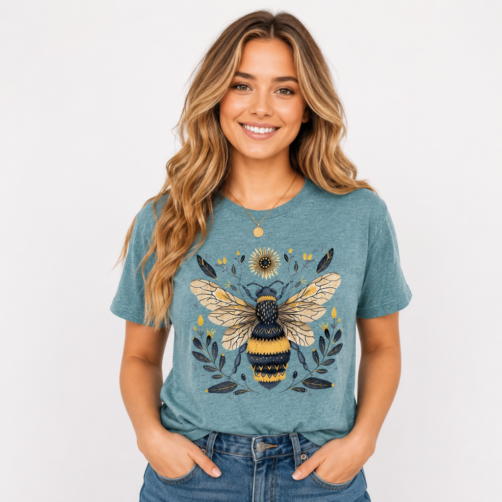 Vintage Bee Botanical Graphic Tee for Women