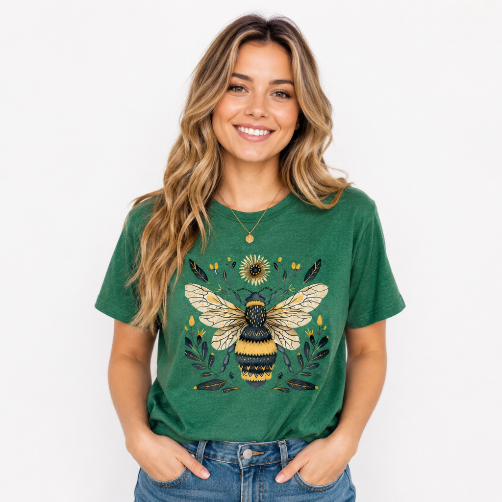 Vintage Bee Botanical Graphic Tee for Women