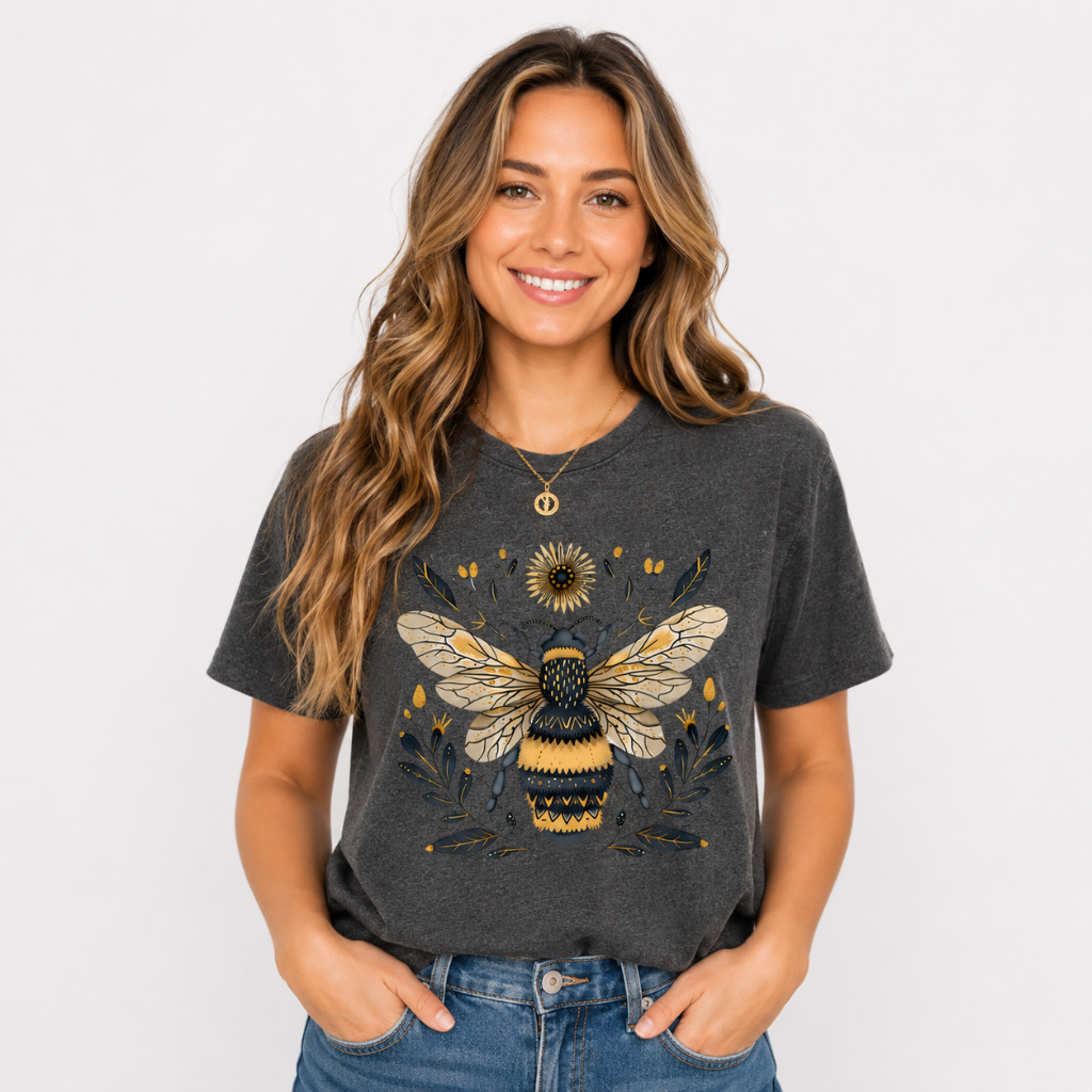 Vintage Bee Botanical Graphic Tee for Women