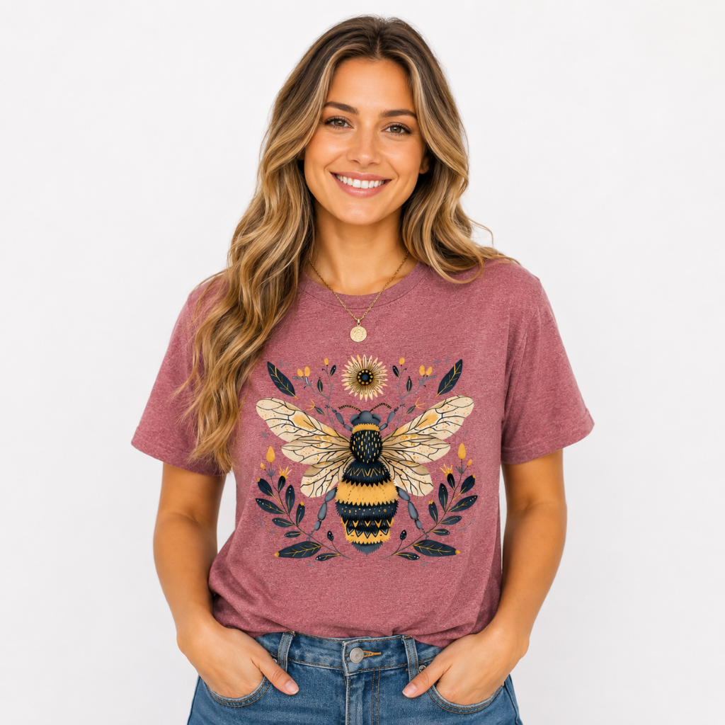 Vintage Bee Botanical Graphic Tee for Women