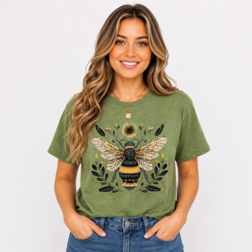 Vintage Bee Botanical Graphic Tee for Women