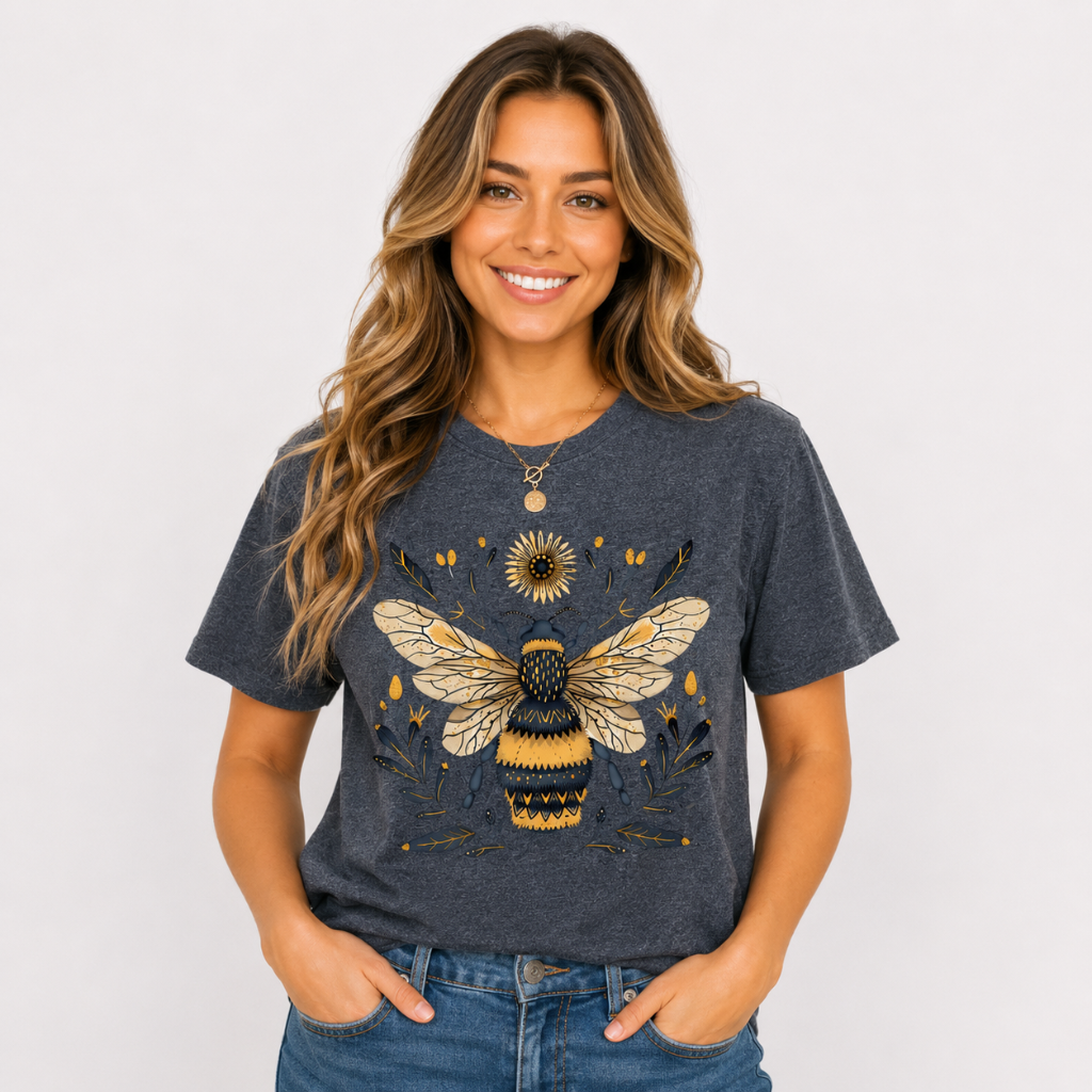 Vintage Bee Botanical Graphic Tee for Women