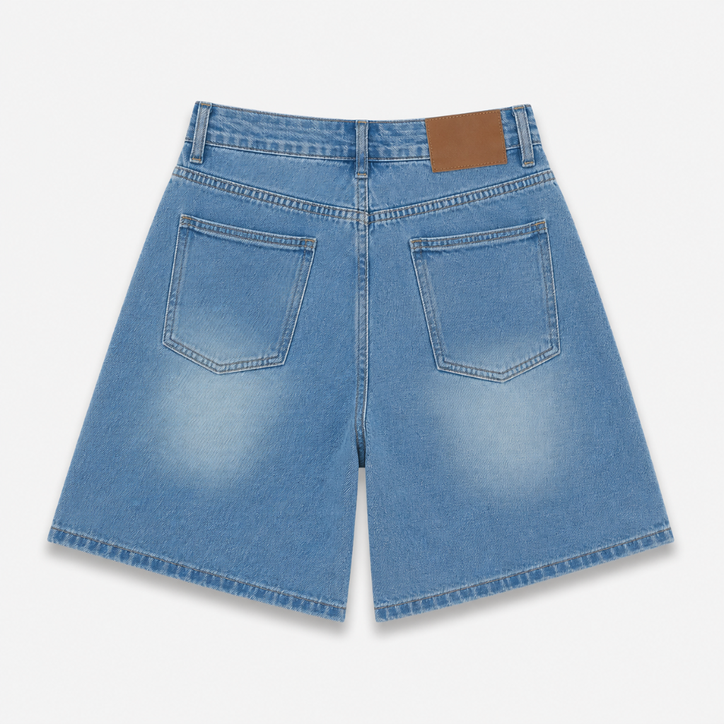 Women's Vintage Wash Wide Leg Bermuda Denim Shorts