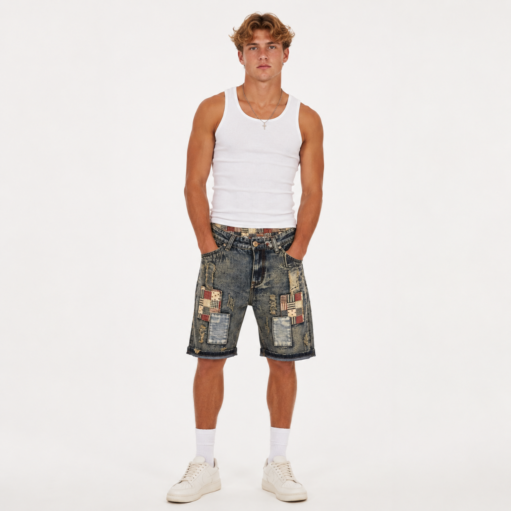 Men's Vintage Ripped Denim Shorts
