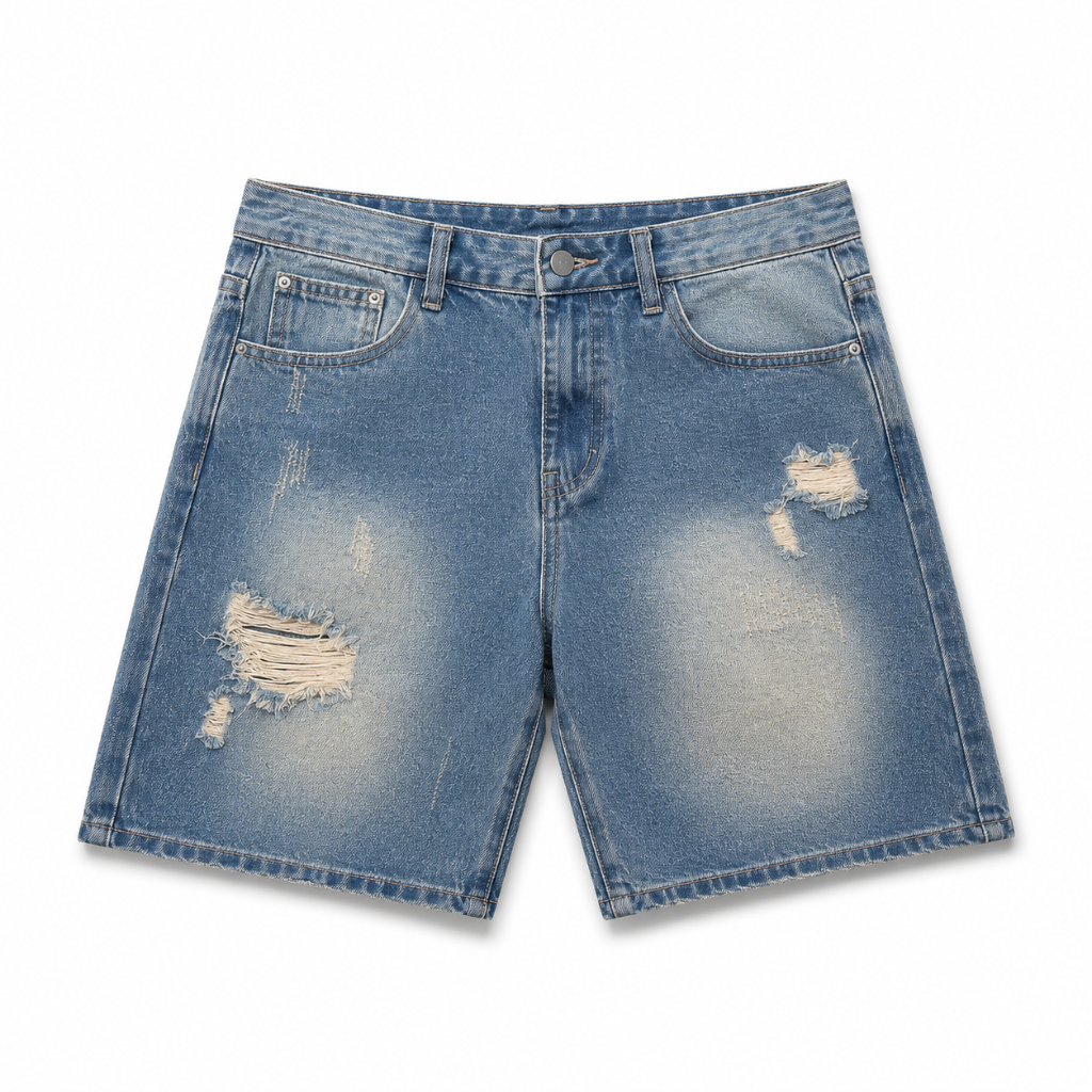 Men's Ripped Wide Leg Denim Shorts