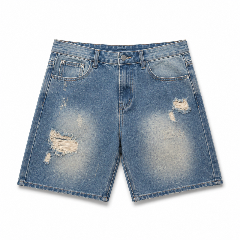 Men's Ripped Wide Leg Denim Shorts
