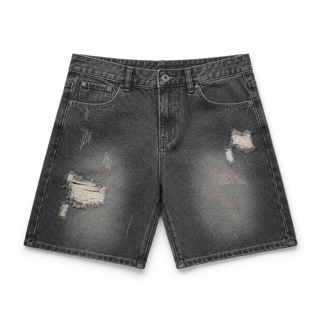 Men's Ripped Wide Leg Denim Shorts