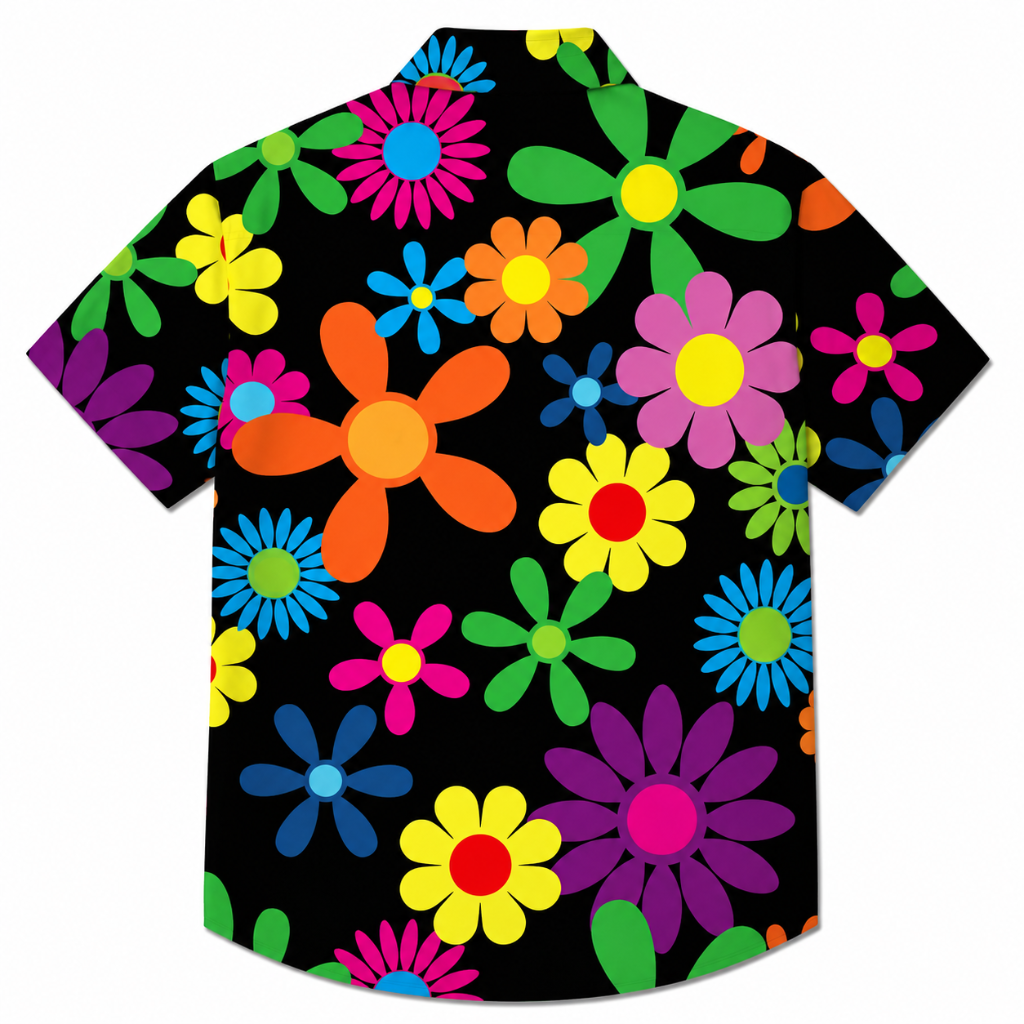 Fashion Print Loose Fit Short Sleeve Button-Up Shirt
