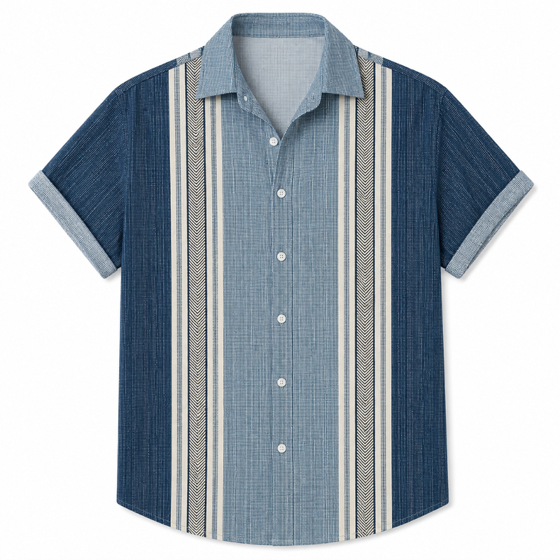 Striped Short Sleeve Lapel Button-Up Summer Shirt