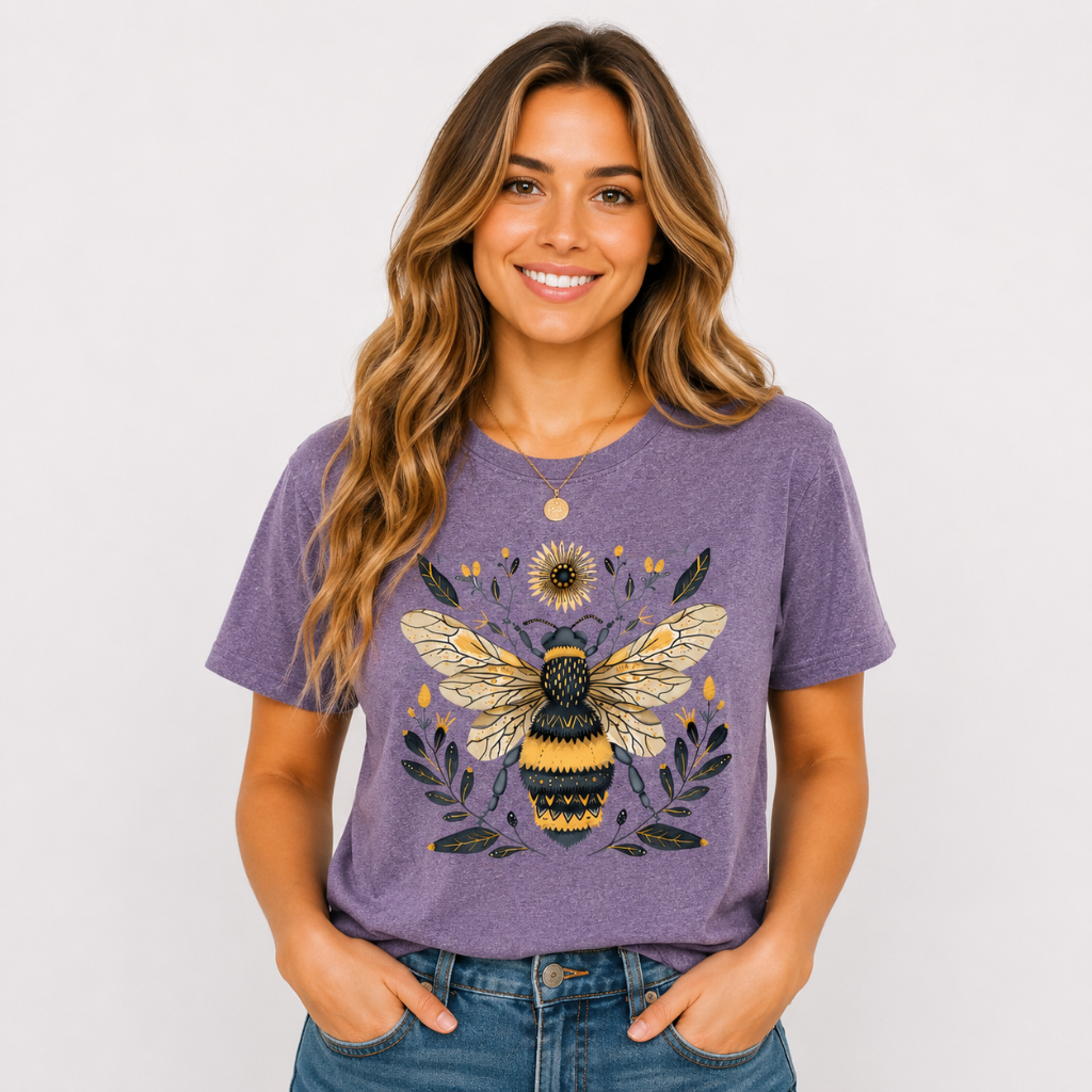 Vintage Bee Botanical Graphic Tee for Women