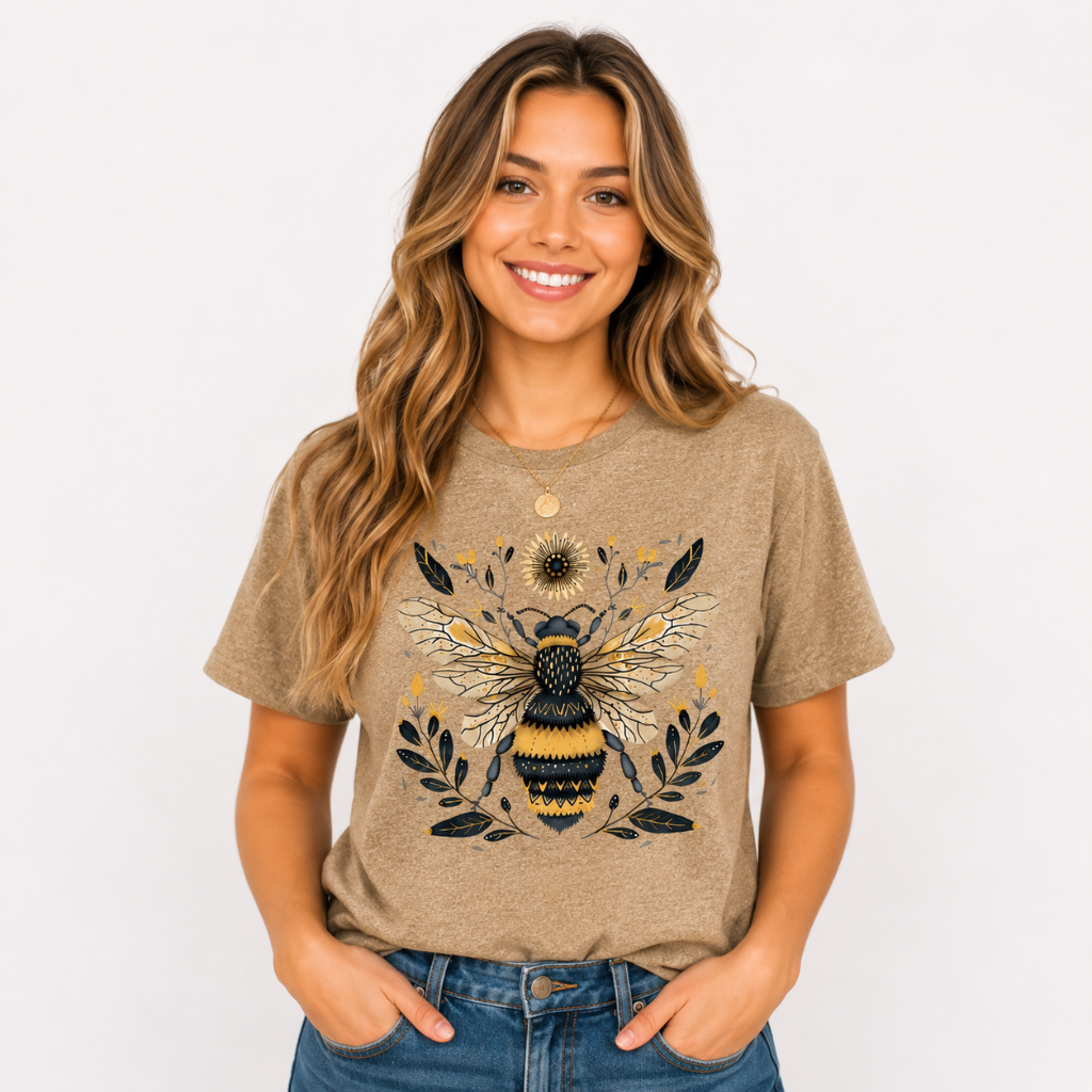 Vintage Bee Botanical Graphic Tee for Women