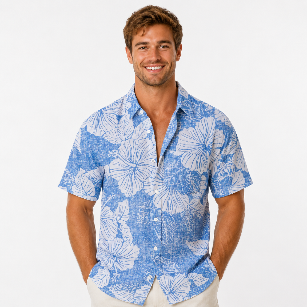 Plus Size Hawaiian Floral Button Shirt