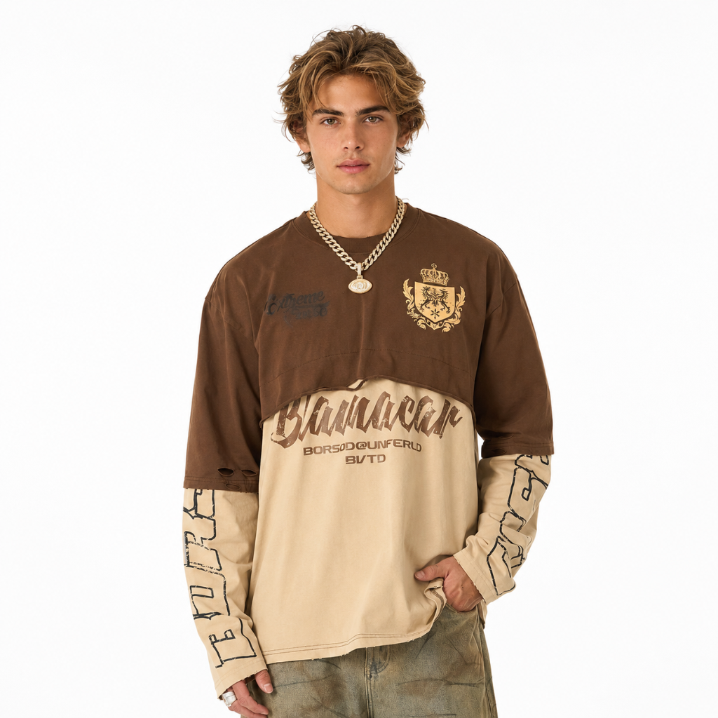 Mens Patchwork Long Sleeve T-Shirt