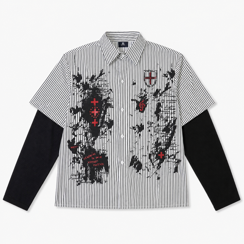 Mens Dark Faux Striped Shirt