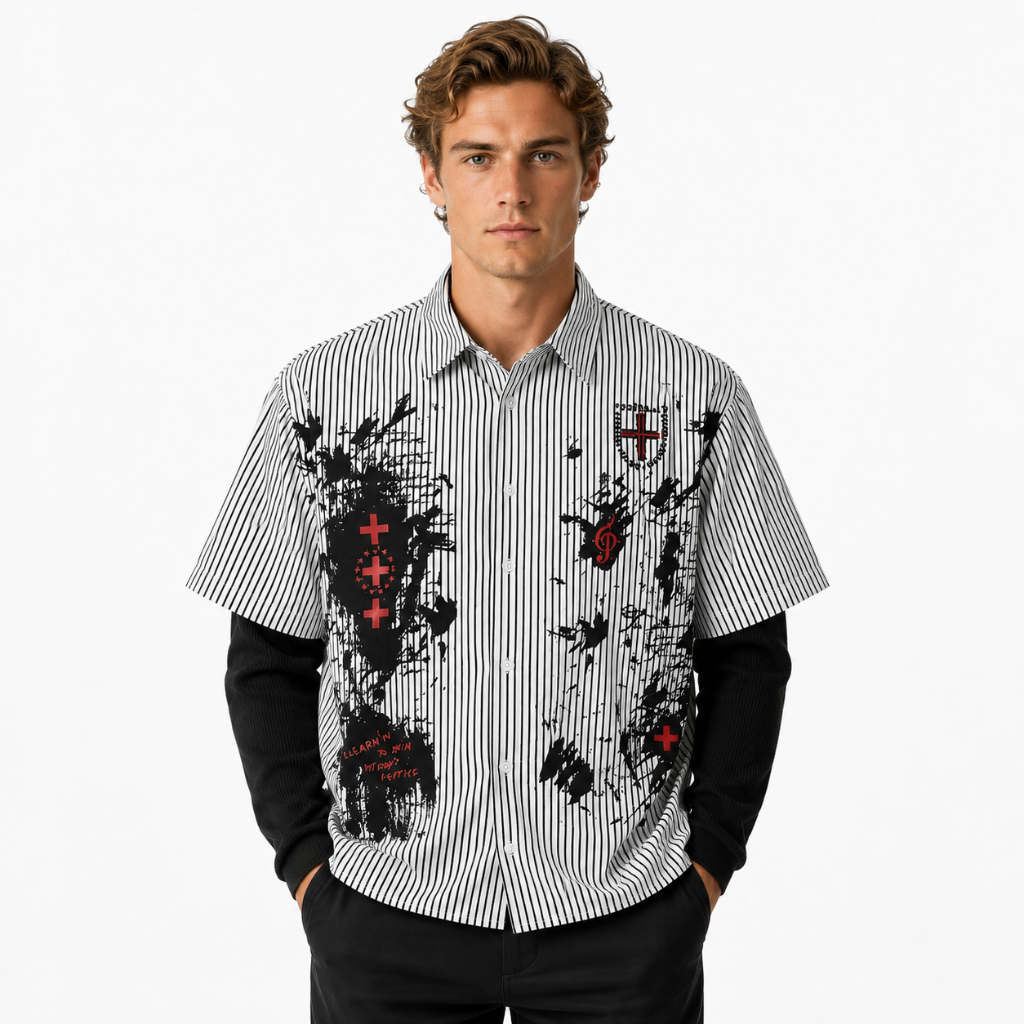 Mens Dark Faux Striped Shirt