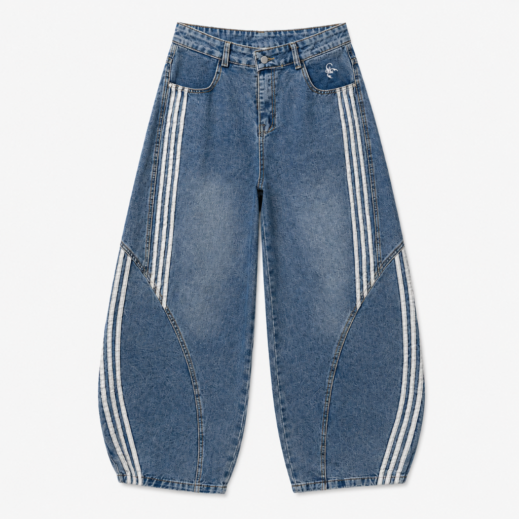 Mens Contrast Side Stripe Denim Barrel Jeans