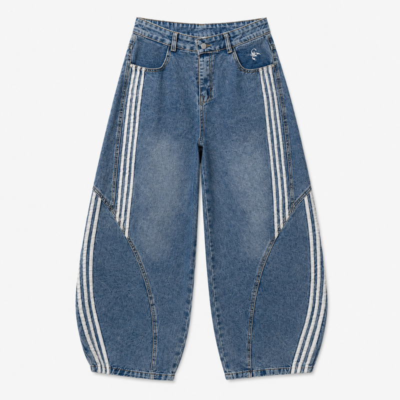 Mens Contrast Side Stripe Denim Barrel Jeans