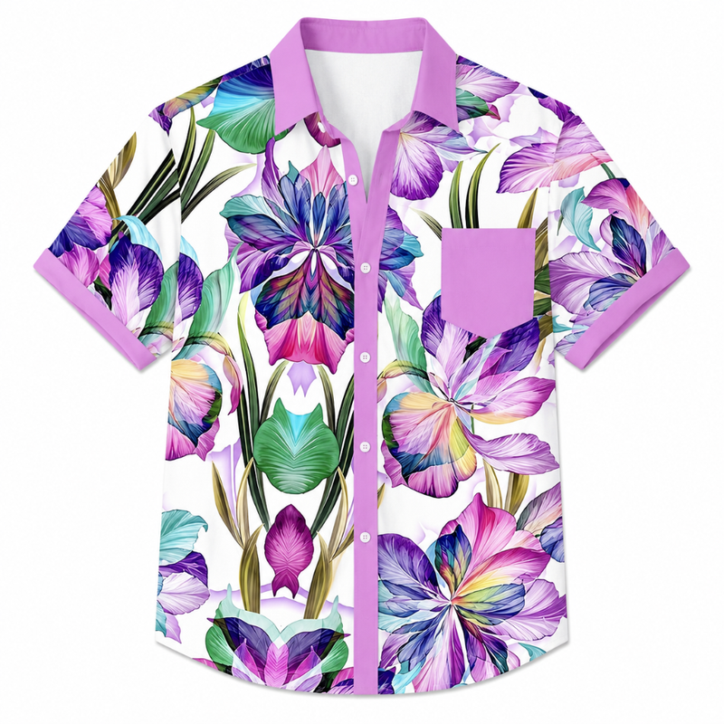 Tropical Floral Plus Size Pocket Shirt