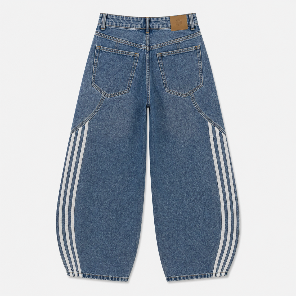 Mens Contrast Side Stripe Denim Barrel Jeans