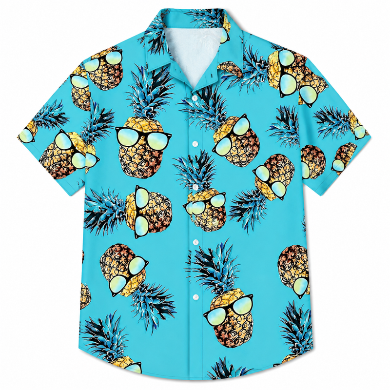 Men's Tropical Pineapple Print Button Shirt