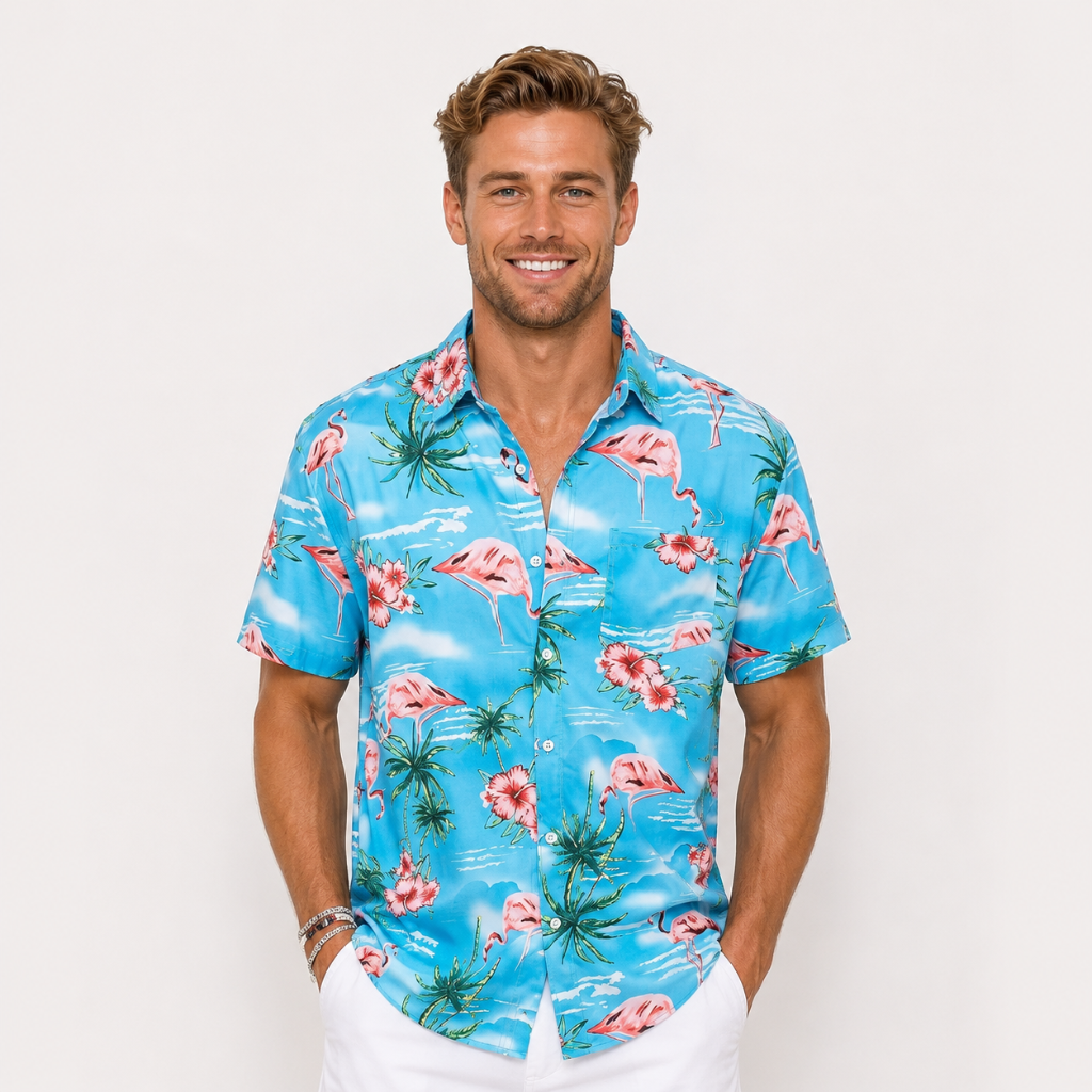 Flamingo Hawaiian Button Up Beach Shirt