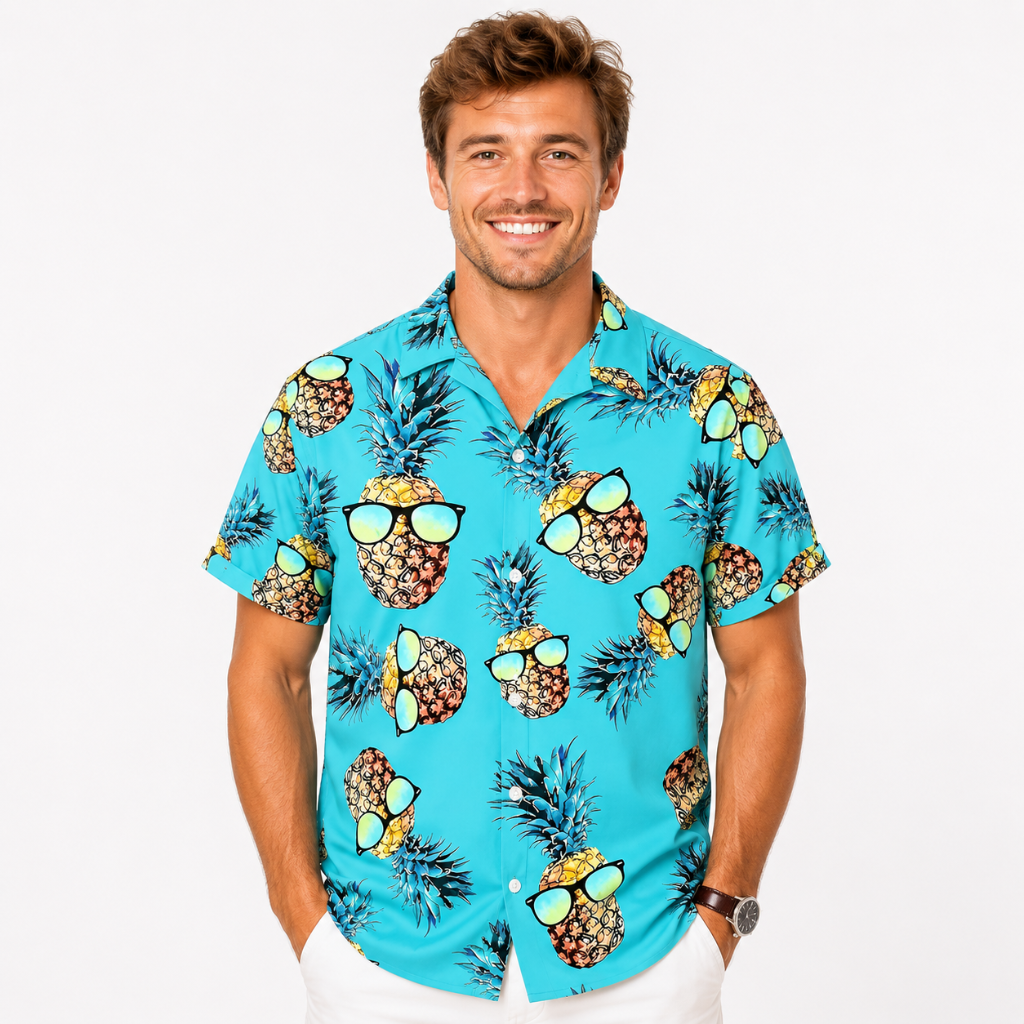 Men's Tropical Pineapple Print Button Shirt