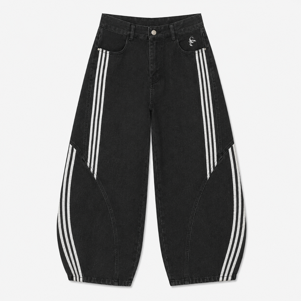 Mens Contrast Side Stripe Denim Barrel Jeans