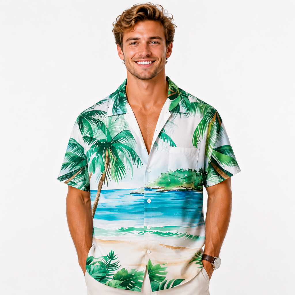 Printed Summer Button-Up Shirt