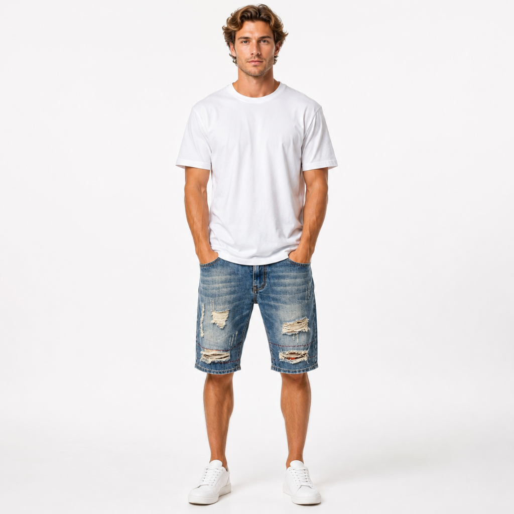 Men's Distressed Denim Shorts